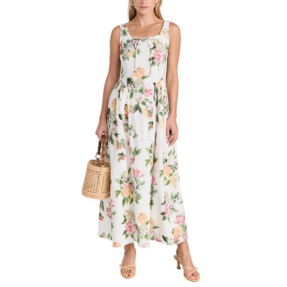 Tach Clothing 'Shisha' White Linen Floral Maxi Dress Size L - Picture 1 of 4